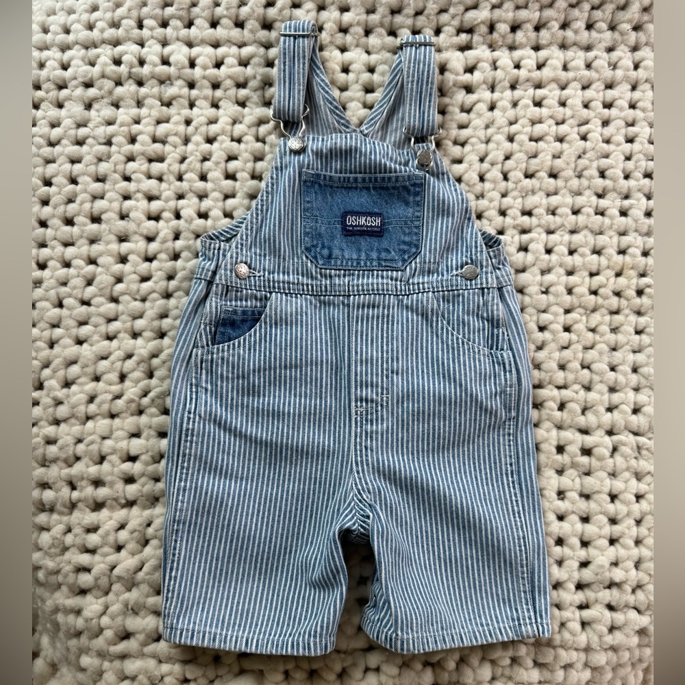 Vintage OshKosh B’gosh Blue Railroad Pinstripe Shortalls 24months